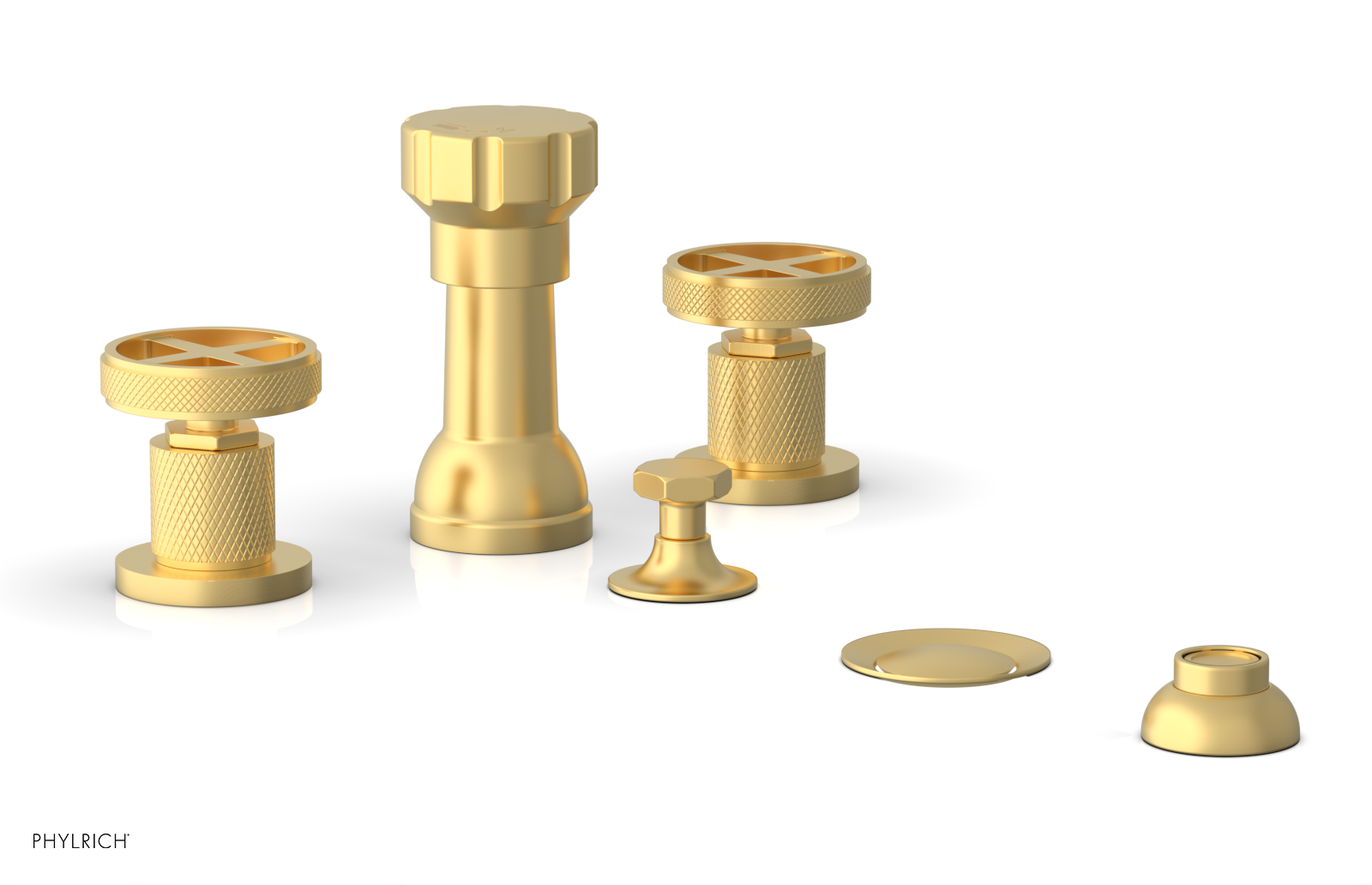 Phylrich Dustrie Knurled Four Hole Bidet Set with Cross Handles