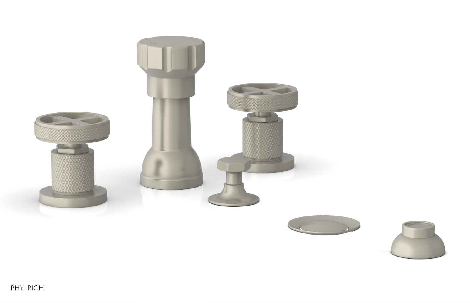 Phylrich Dustrie Knurled Four Hole Bidet Set with Cross Handles