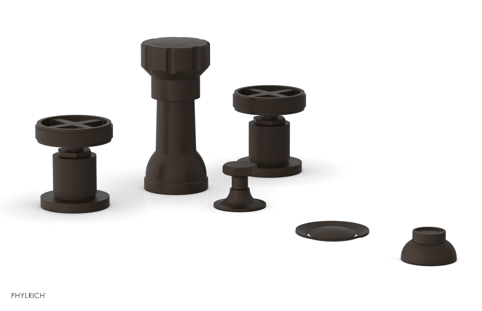 Phylrich Dustrie Knurled Four Hole Bidet Set with Cross Handles