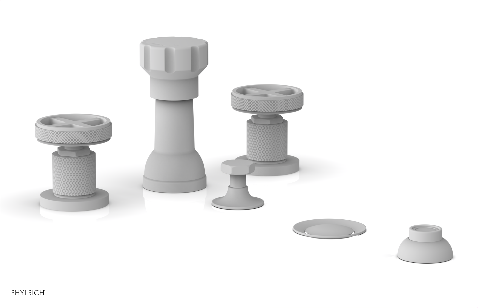 Phylrich Dustrie Knurled Four Hole Bidet Set with Cross Handles