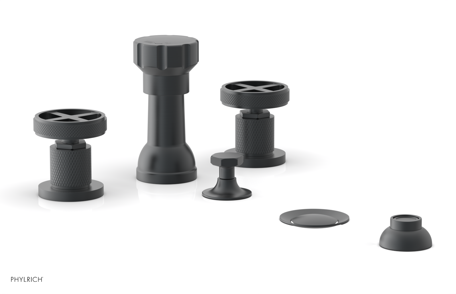 Phylrich Dustrie Knurled Four Hole Bidet Set with Cross Handles