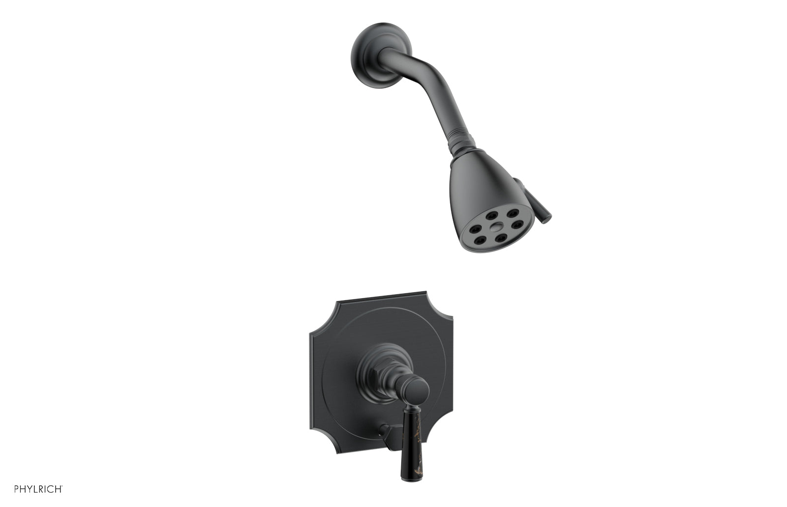 Phylrich HENRI Pressure Balance Shower and Diverter Set - Black Marble Handle (Less Spout)