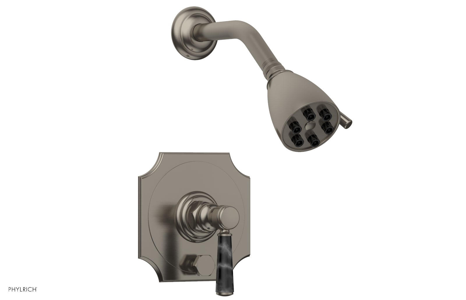 Phylrich HENRI Pressure Balance Shower and Diverter Set - Black Marble Handle (Less Spout)