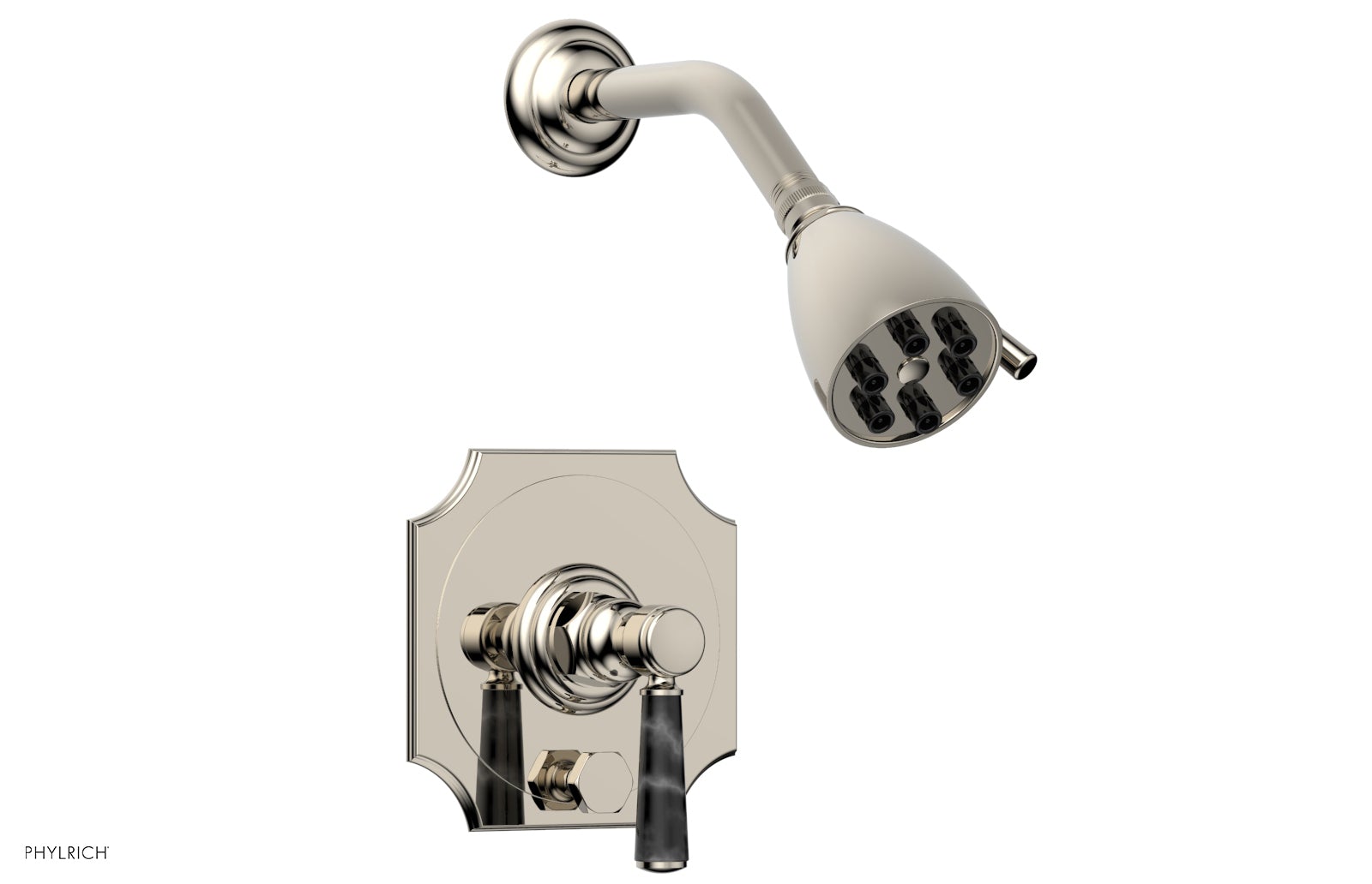 Phylrich HENRI Pressure Balance Shower and Diverter Set - Black Marble Handle (Less Spout)