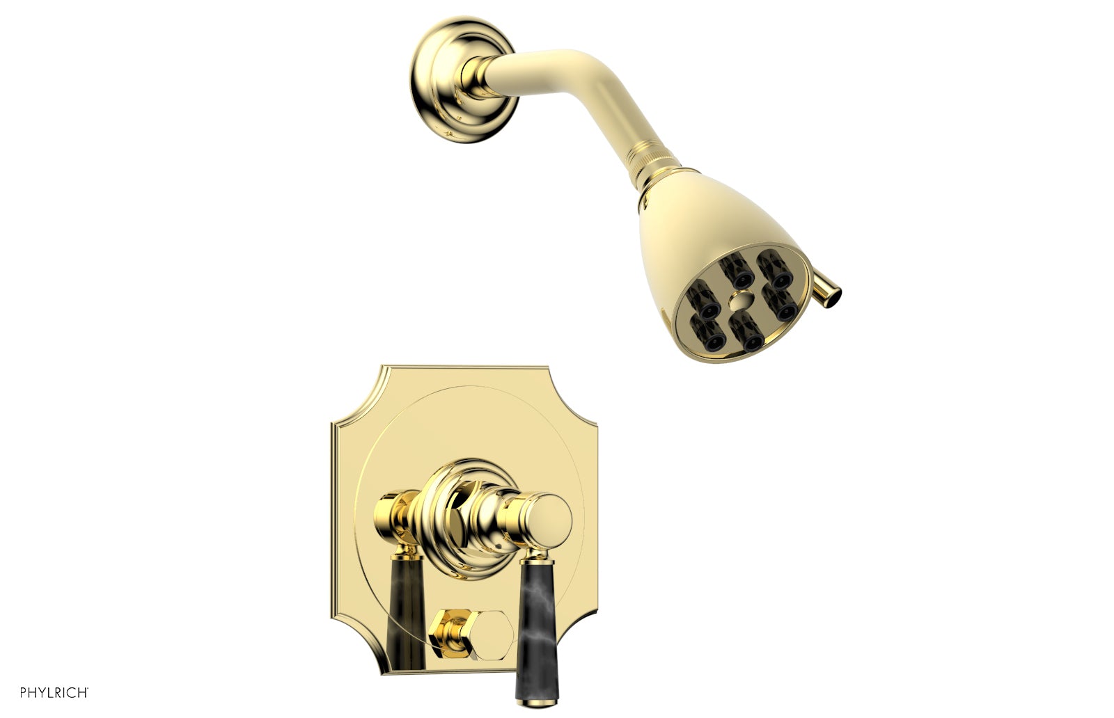 Phylrich HENRI Pressure Balance Shower and Diverter Set - Black Marble Handle (Less Spout)