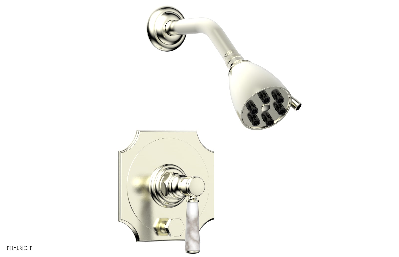 Phylrich HENRI Pressure Balance Shower and Diverter Set -White Marble Handle (Less Spout)