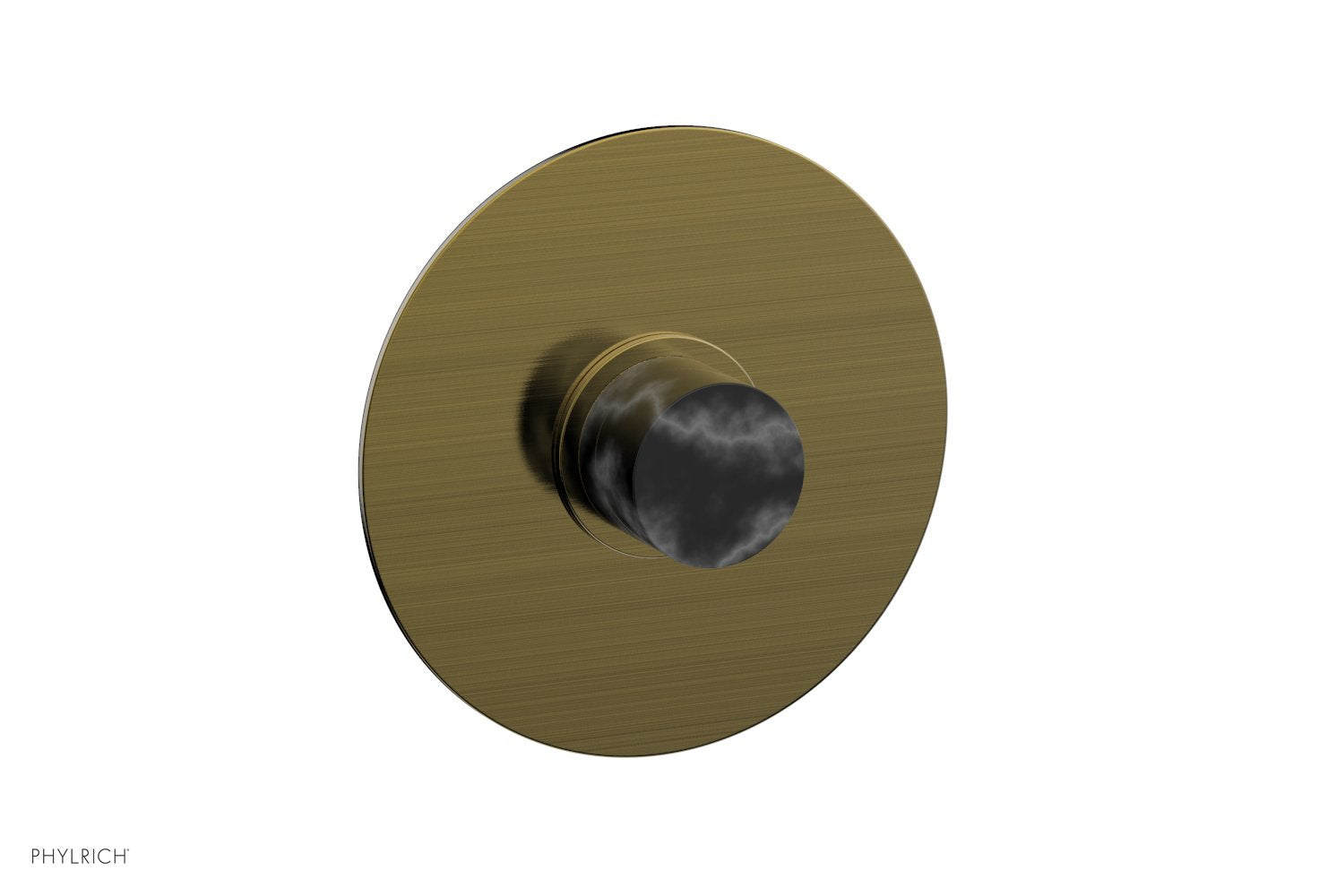 Phylrich BASIC II 3/4" Thermostatic Round Shower Trim Plate, Black Marble Handle