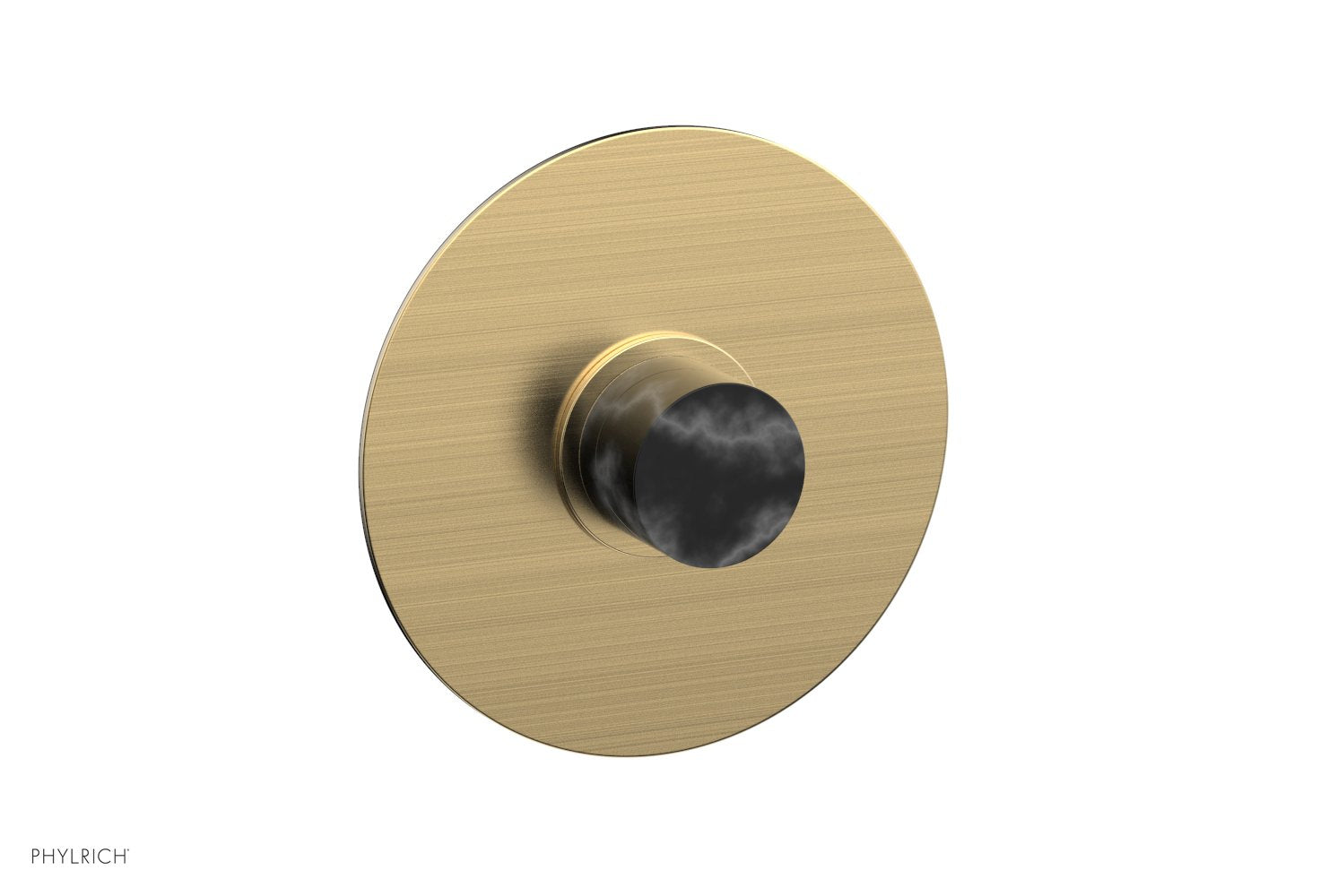 Phylrich BASIC II 3/4" Thermostatic Round Shower Trim Plate, Black Marble Handle