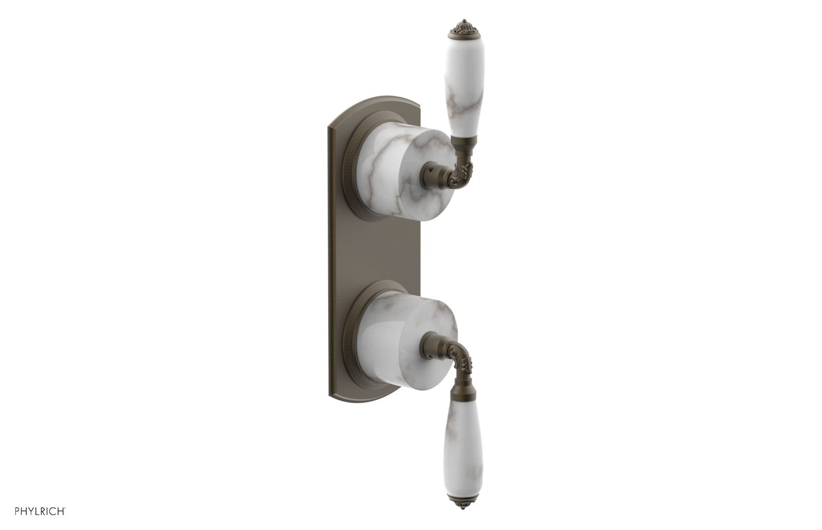 Phylrich VALENCIA Thermostatic Valve with Volume Control or Diverter, White Marble Lever Handles
