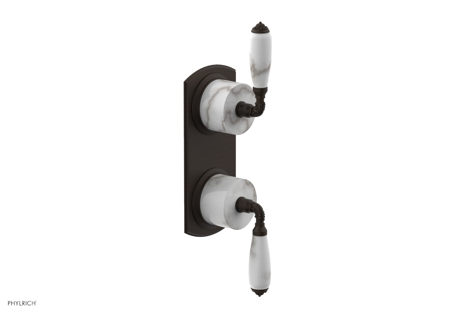 Phylrich VALENCIA Thermostatic Valve with Volume Control or Diverter, White Marble Lever Handles