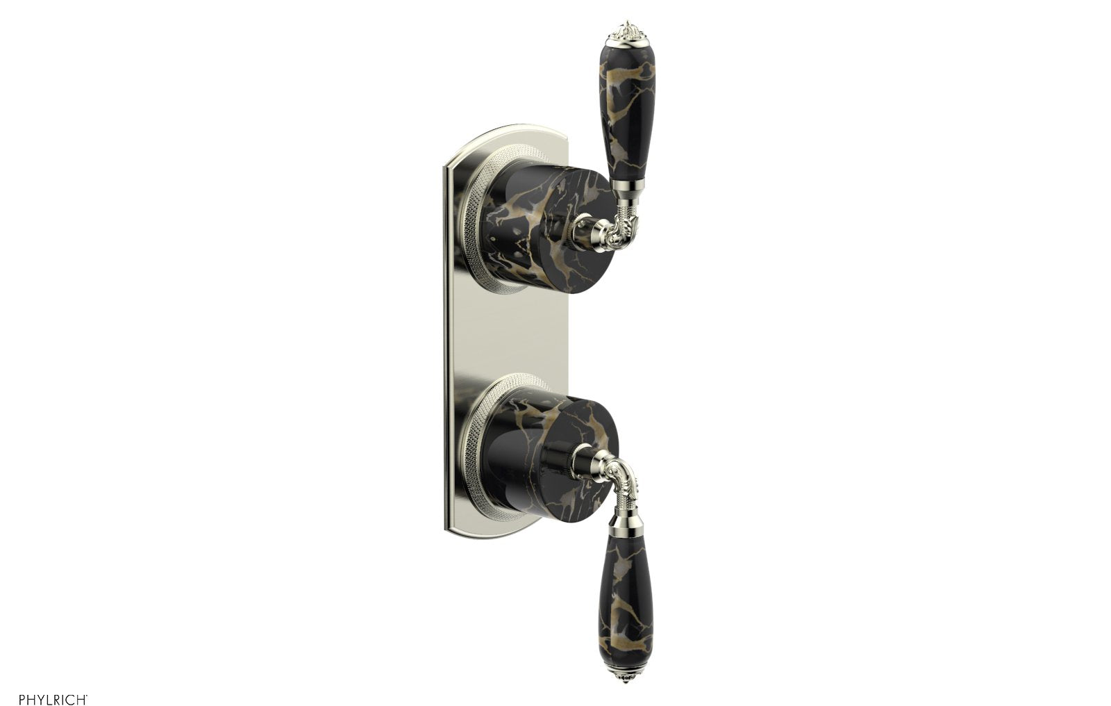 Phylrich VALENCIA Thermostatic Valve with Volume Control or Diverter, Black Marble Lever Handles