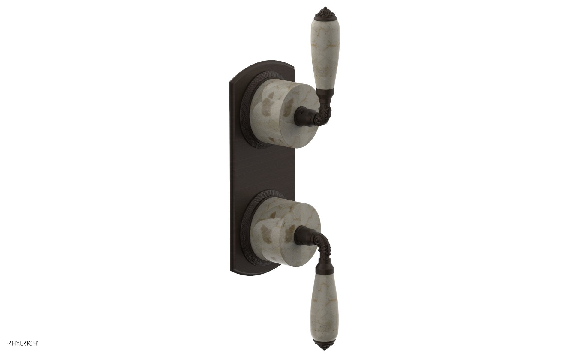Phylrich VALENCIA Thermostatic Valve with Volume Control or Diverter, Beige Marble Lever Handles