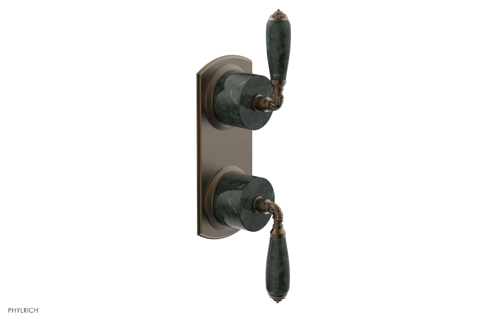 Phylrich VALENCIA Thermostatic Valve with Volume Control or Diverter, Green Marble Lever Handles