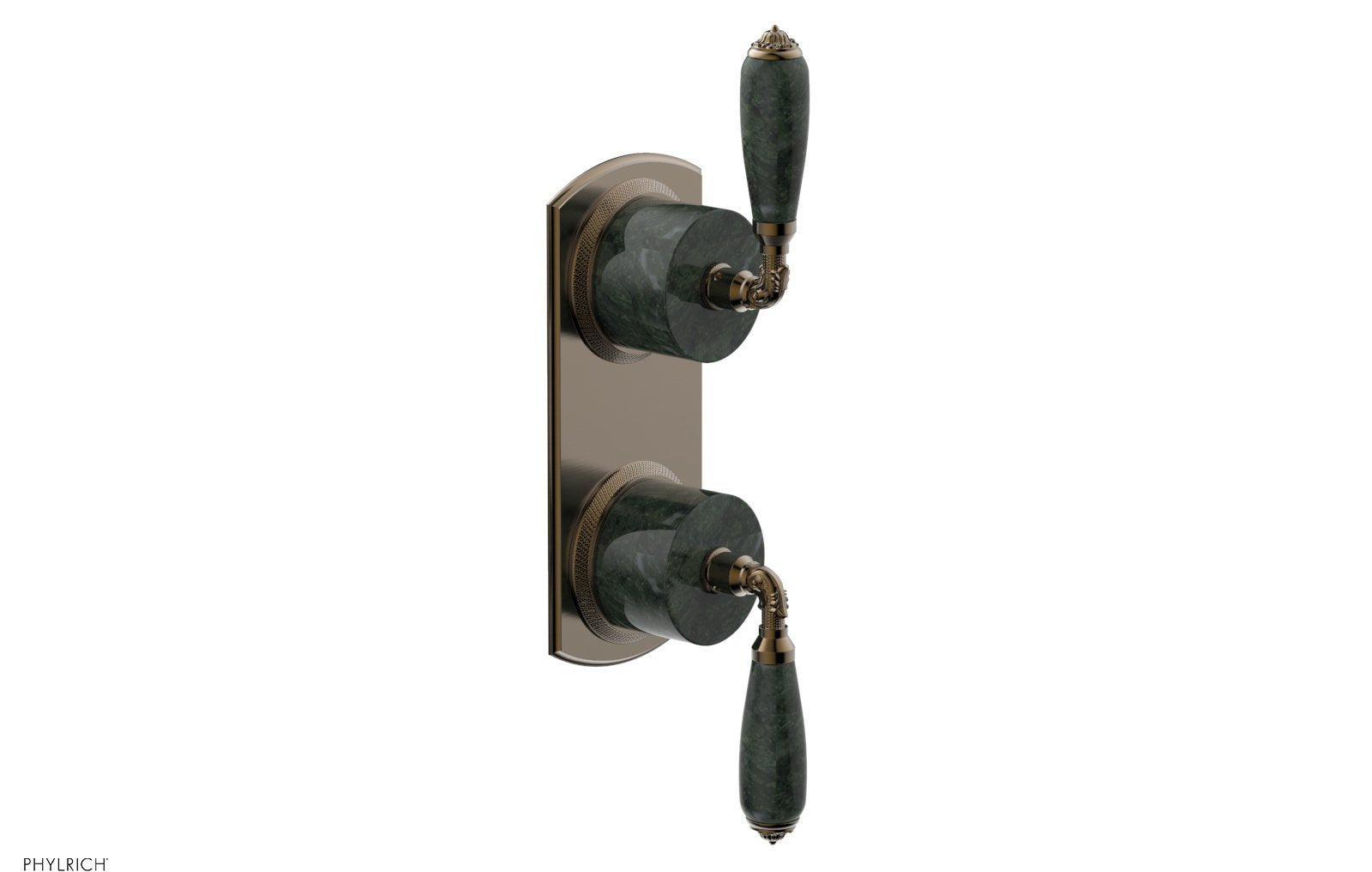 Phylrich VALENCIA Thermostatic Valve with Volume Control or Diverter, Green Marble Lever Handles