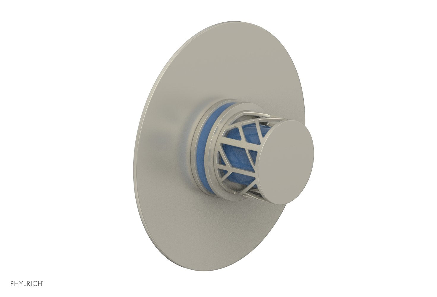 Phylrich JOLIE Pressure Balance Shower Plate & Handle Trim, Round Handle with "Light Blue" Accents