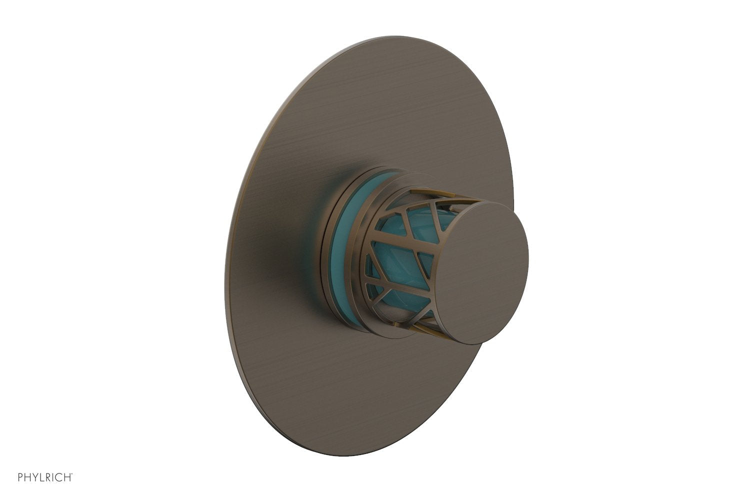 Phylrich JOLIE Thermostatic Shower Trim, Round Handle with "Turquoise" Accents