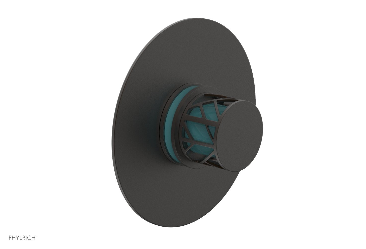 Phylrich JOLIE Thermostatic Shower Trim, Round Handle with "Turquoise" Accents