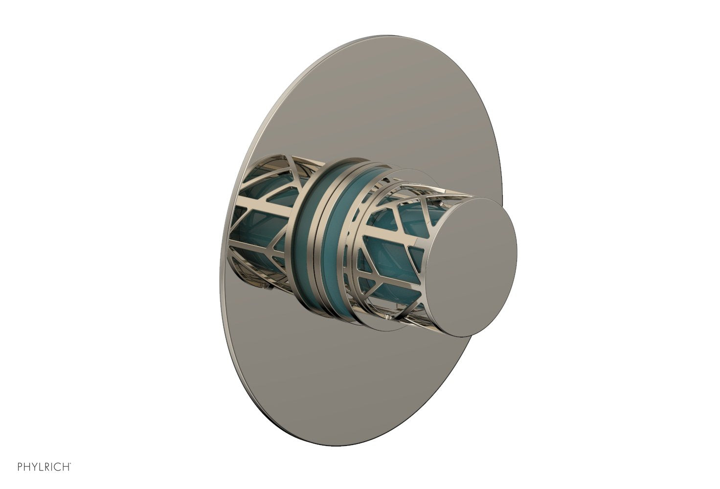 Phylrich JOLIE Pressure Balance Shower Plate & Handle Trim, Round Handle with "Turquoise" Accents