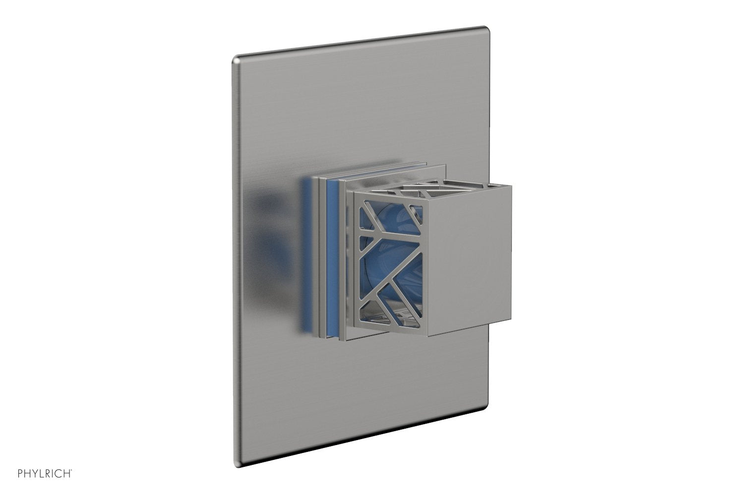 Phylrich JOLIE Pressure Balance Shower Plate & Handle Trim, Square Handle with "Light Blue" Accents