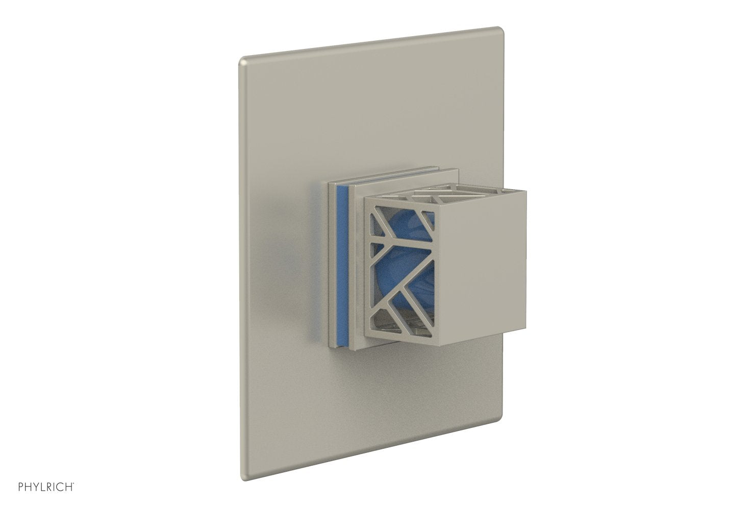 Phylrich JOLIE Pressure Balance Shower Plate & Handle Trim, Square Handle with "Light Blue" Accents