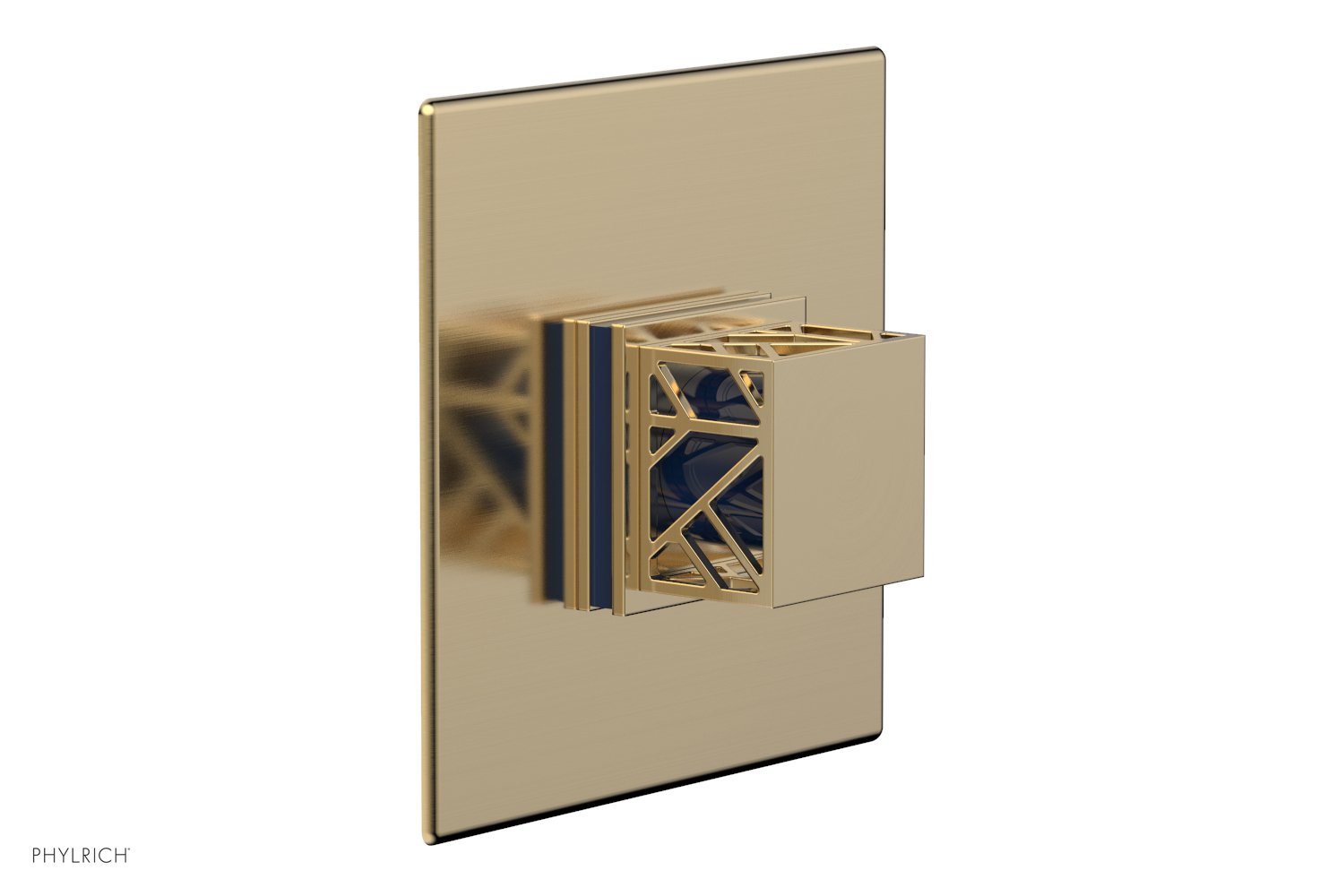 Phylrich JOLIE Pressure Balance Shower Plate & Handle Trim, Square Handle with "Navy Blue" Accents