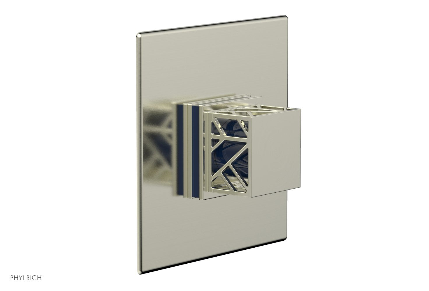 Phylrich JOLIE Thermostatic Shower Trim, Square Handle with "Navy Blue" Accents