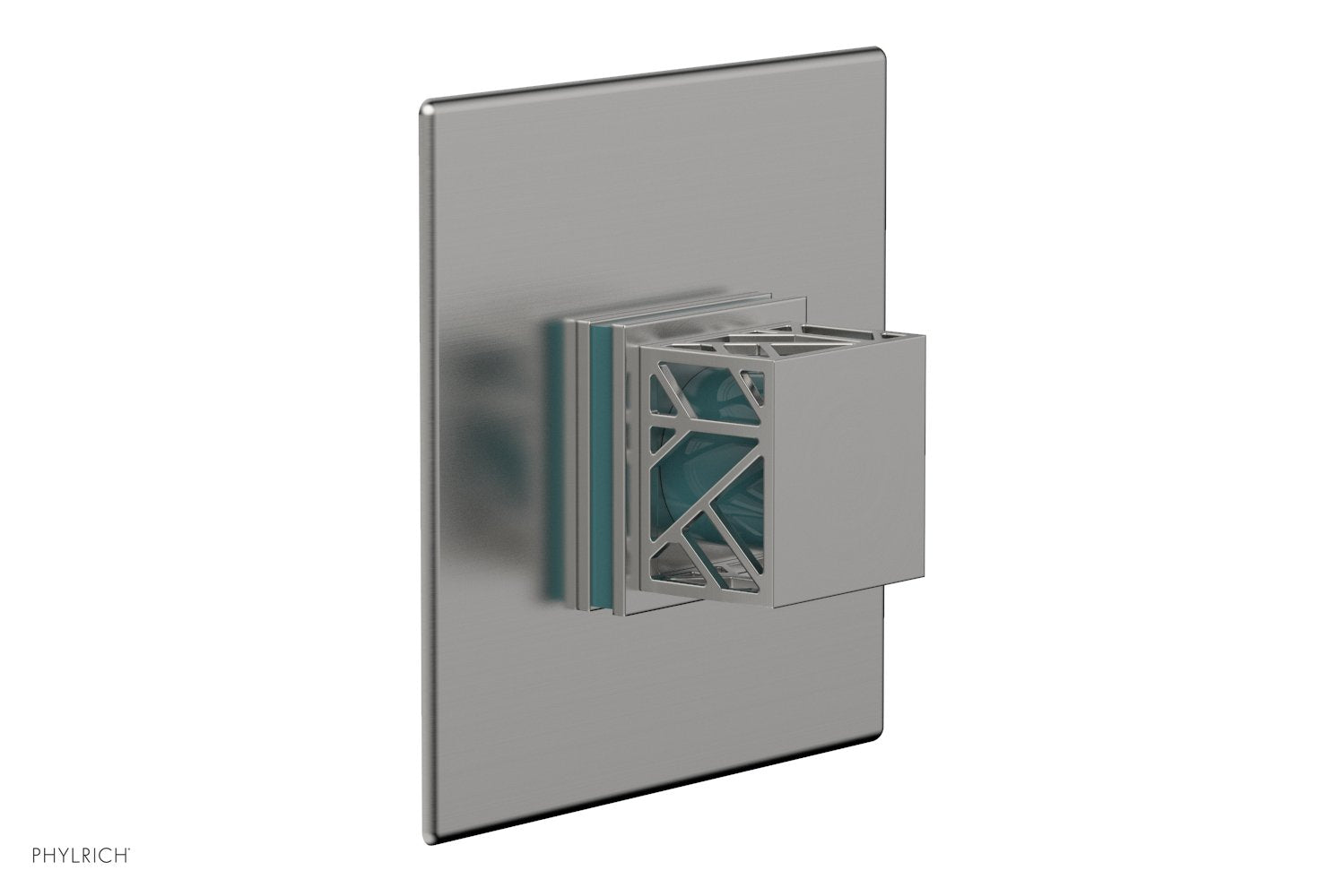 Phylrich JOLIE Pressure Balance Shower Plate & Handle Trim, Square Handle with "Turquoise" Accents