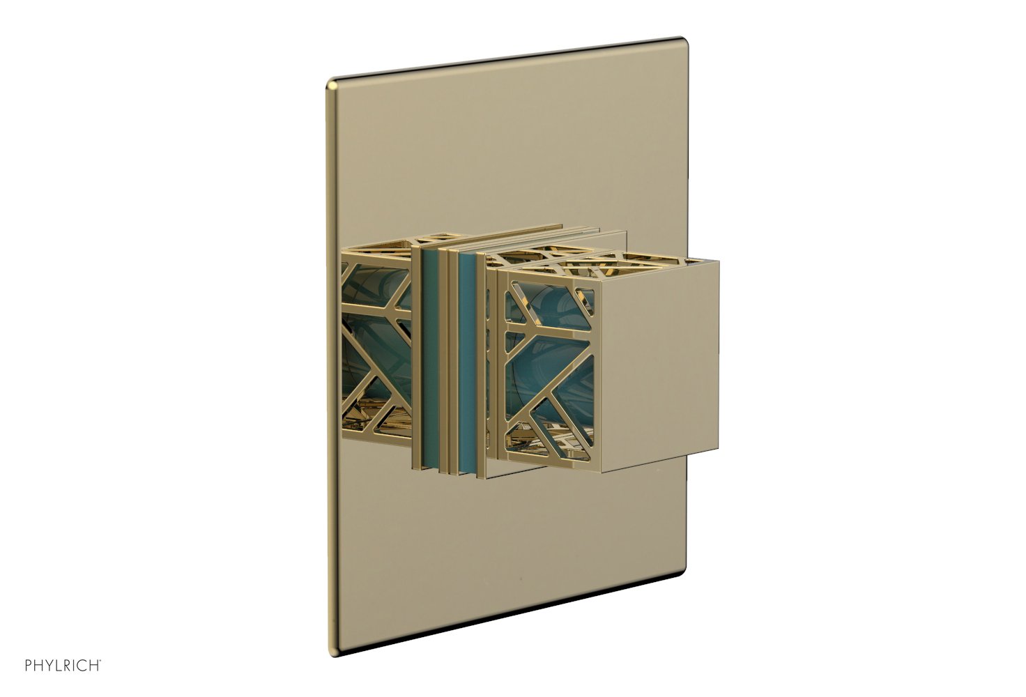 Phylrich JOLIE Pressure Balance Shower Plate & Handle Trim, Square Handle with "Turquoise" Accents