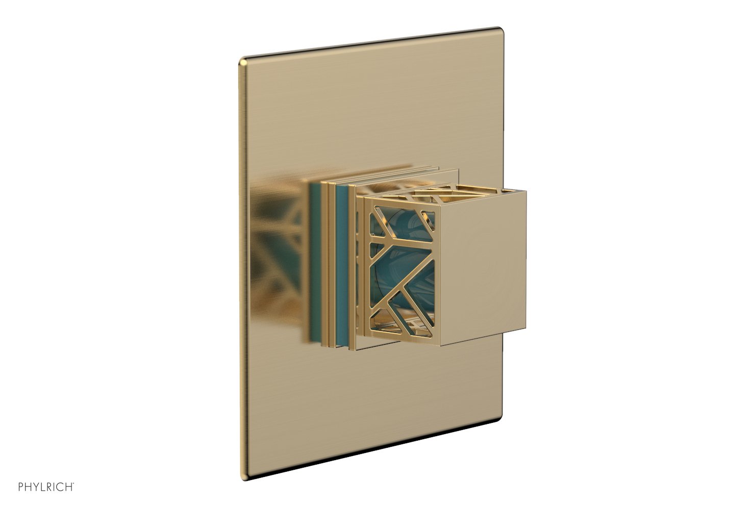 Phylrich JOLIE Pressure Balance Shower Plate & Handle Trim, Square Handle with "Turquoise" Accents