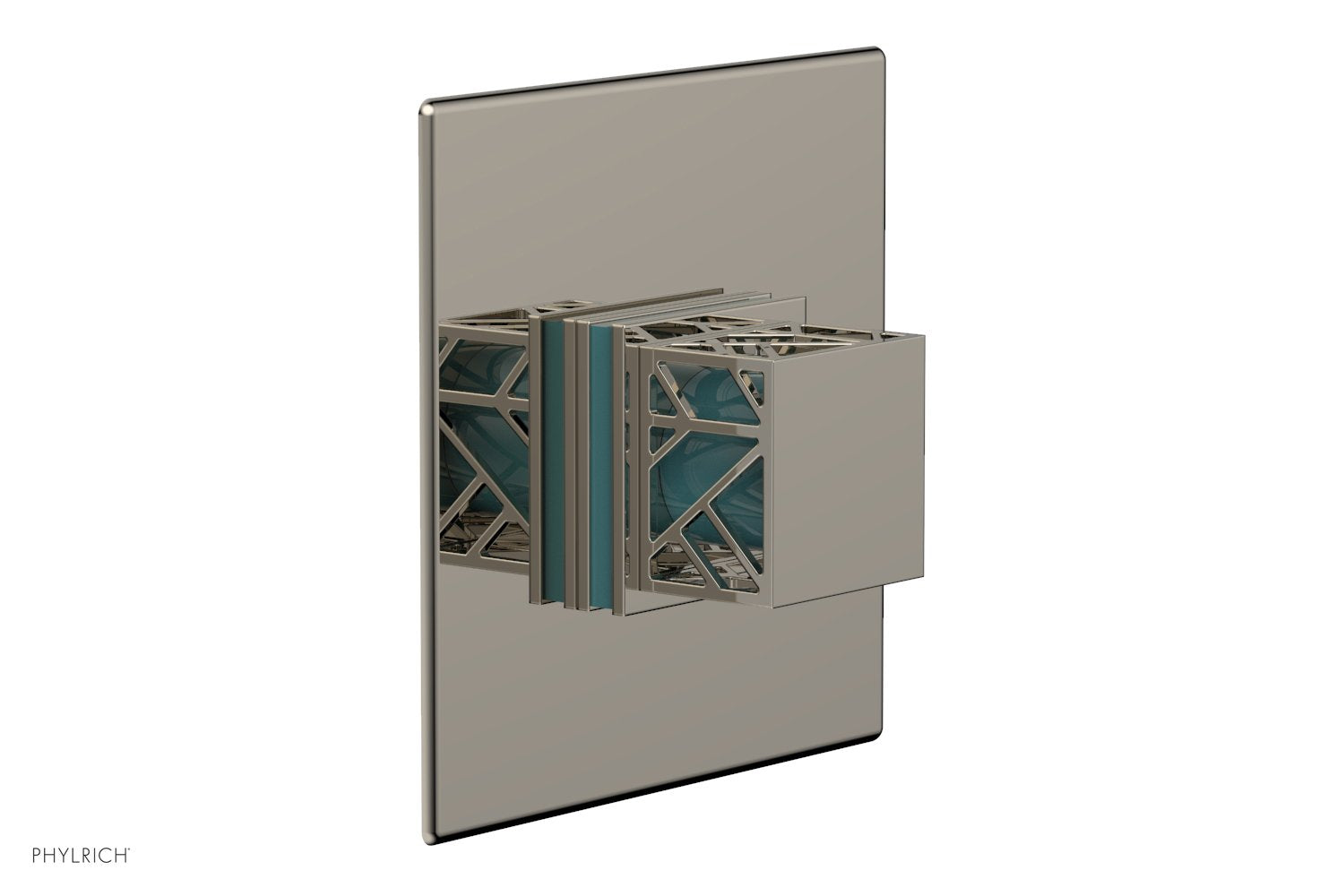 Phylrich JOLIE Thermostatic Shower Trim, Square Handle with "Turquoise" Accents