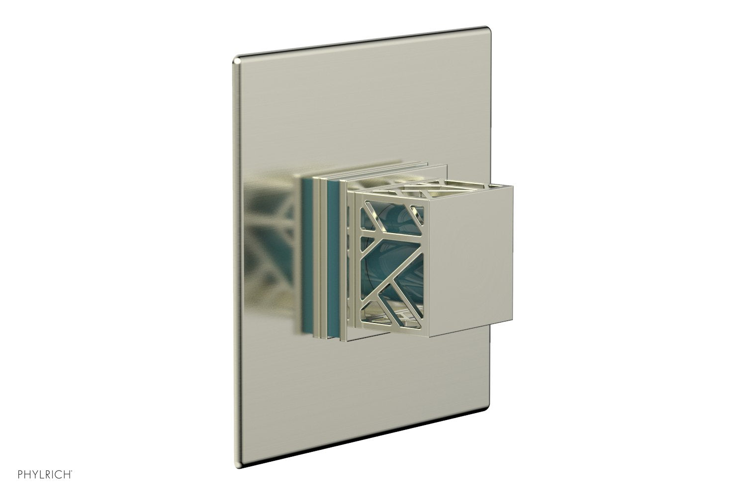 Phylrich JOLIE Pressure Balance Shower Plate & Handle Trim, Square Handle with "Turquoise" Accents