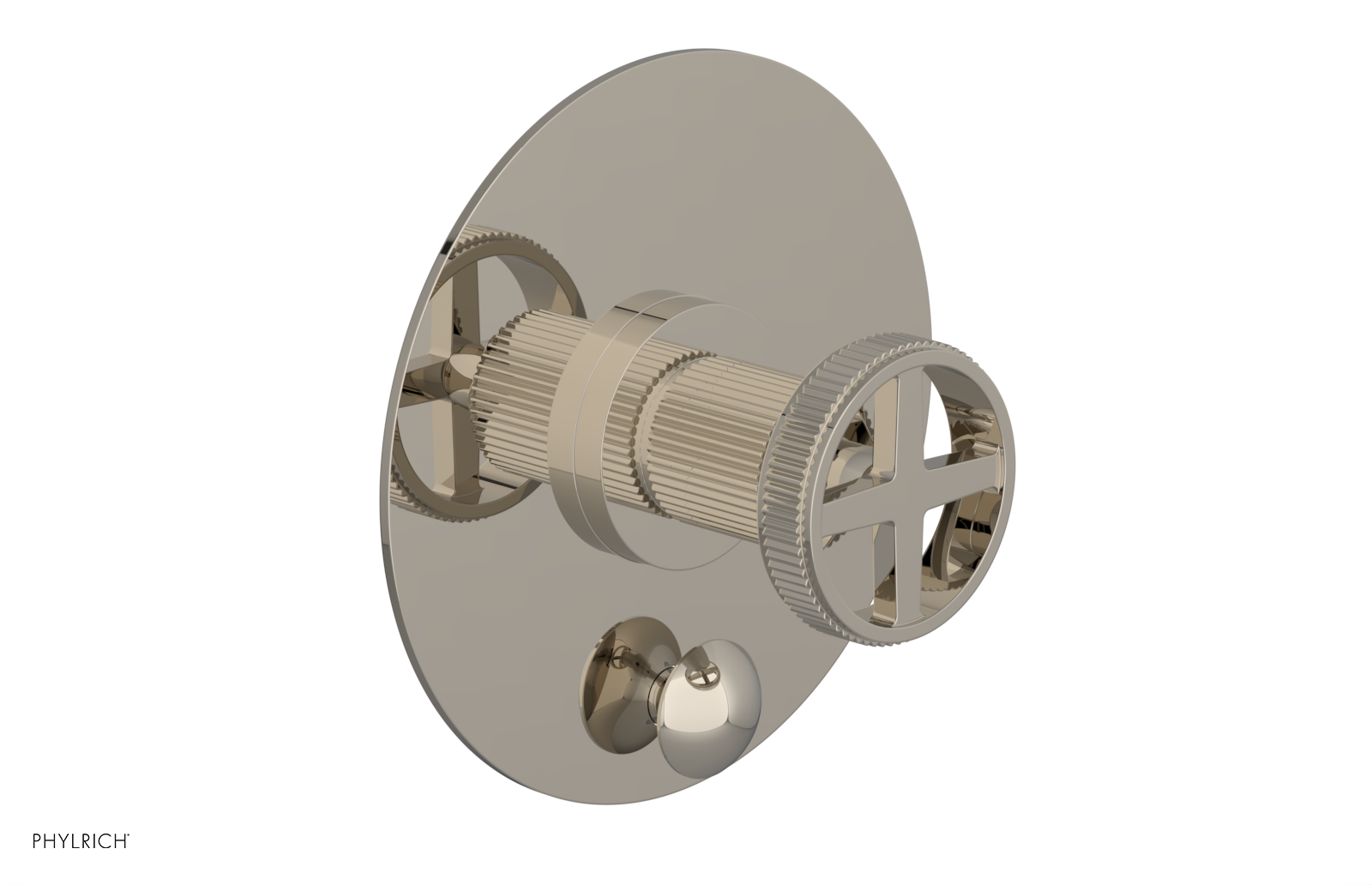 Phylrich Dustrie Grooved Pressure Balance Shower Plate with Diverter and Cross Handle Trim Set