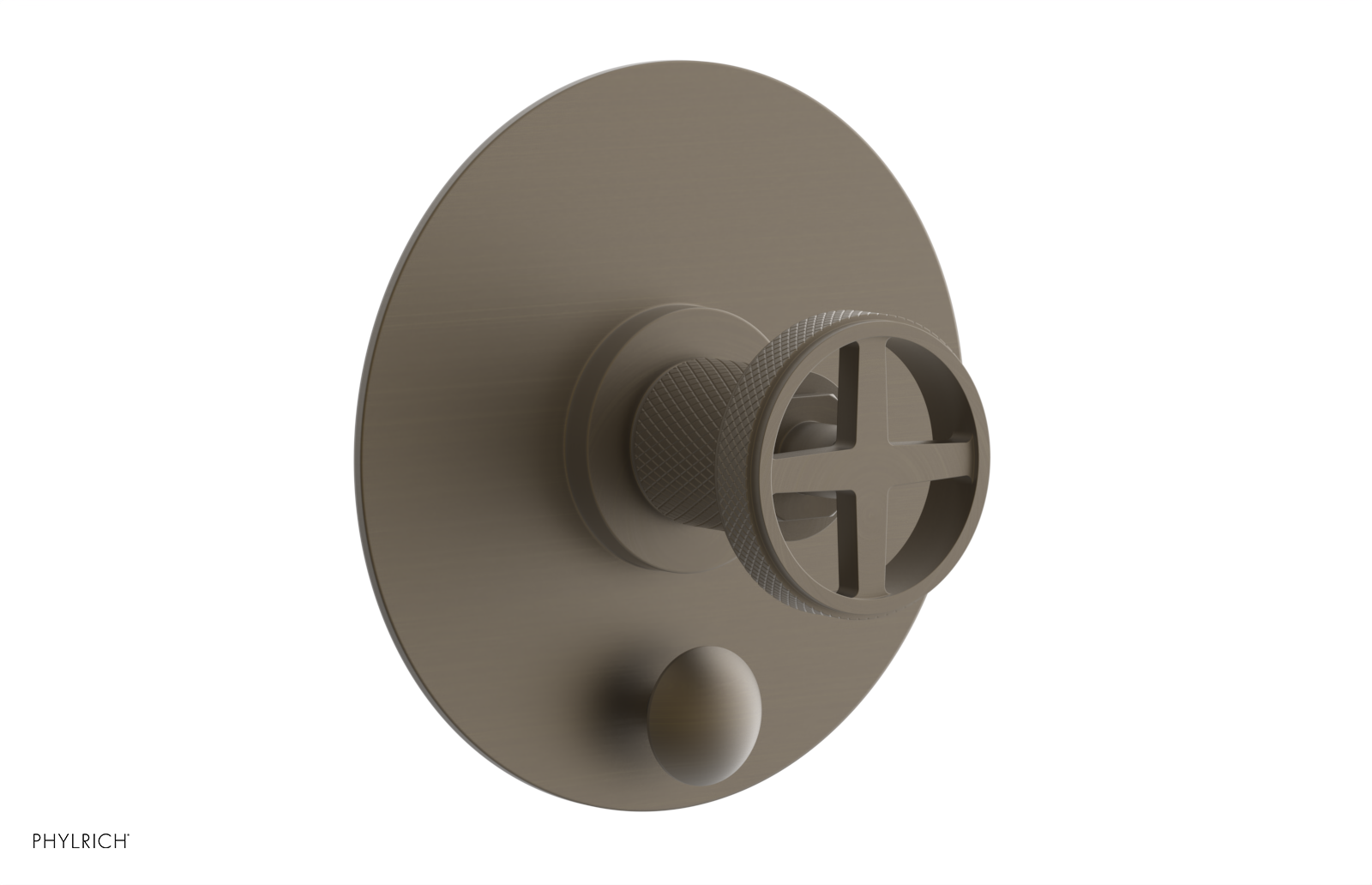 Phylrich Dustrie Knurled Pressure Balance Shower Plate with Diverter and Cross Handle Trim Set