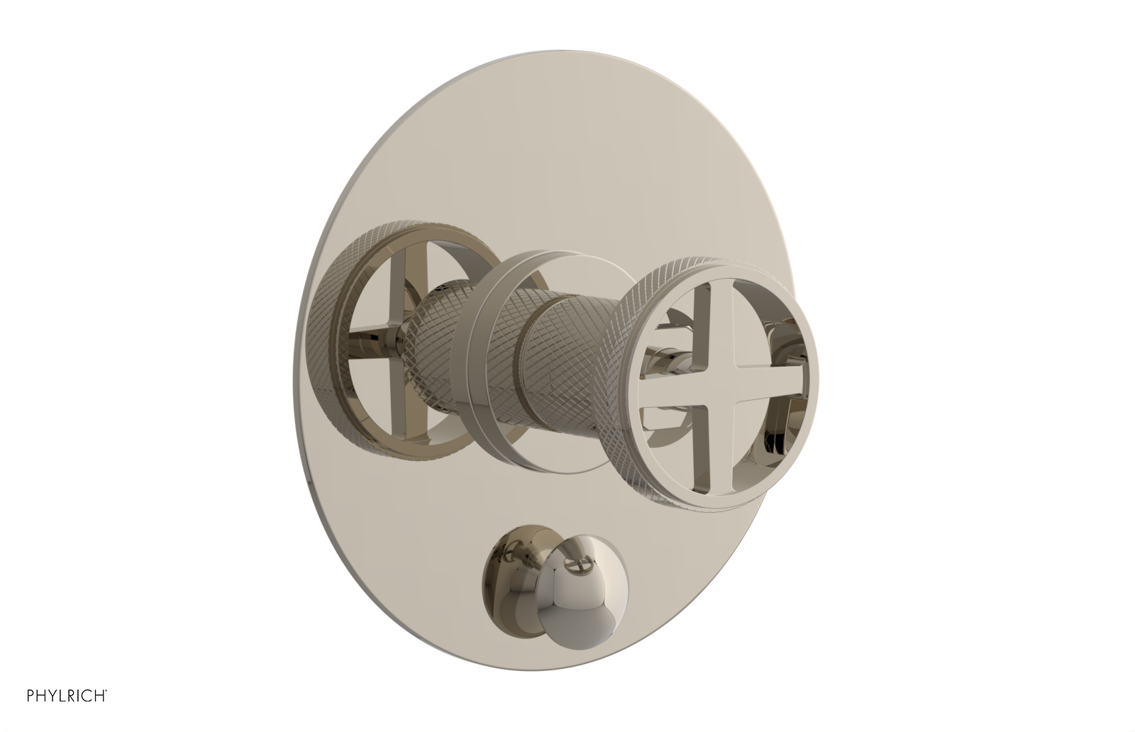 Phylrich Dustrie Knurled Pressure Balance Shower Plate with Diverter and Cross Handle Trim Set