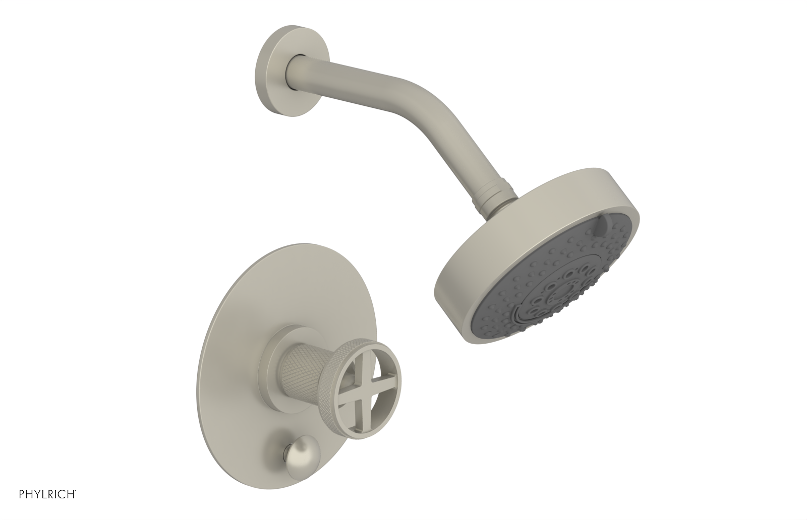 Phylrich Dustrie Knurled Pressure Balance Shower and Diverter Set with Cross Handle