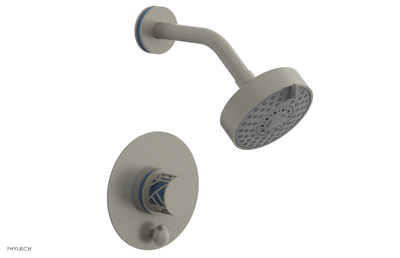 Phylrich JOLIE Pressure Balance Shower and Diverter Set (Less Spout), Round Handle with "Light Blue" Accents