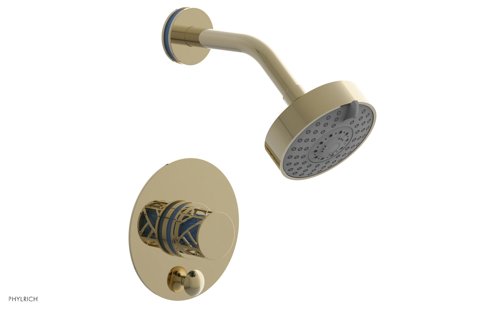 Phylrich JOLIE Pressure Balance Shower and Diverter Set (Less Spout), Round Handle with "Light Blue" Accents