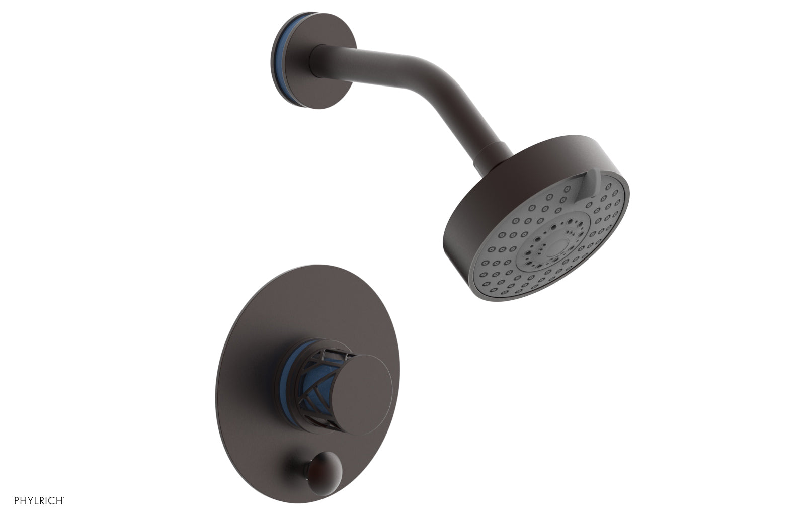 Phylrich JOLIE Pressure Balance Shower and Diverter Set (Less Spout), Round Handle with "Light Blue" Accents