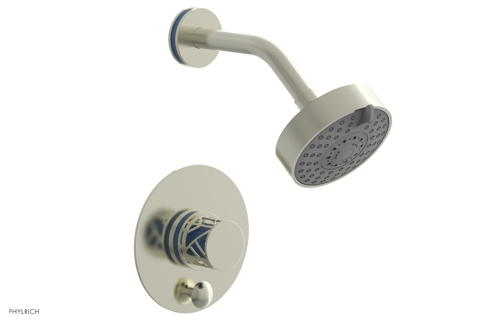 Phylrich JOLIE Pressure Balance Shower and Diverter Set (Less Spout), Round Handle with "Light Blue" Accents