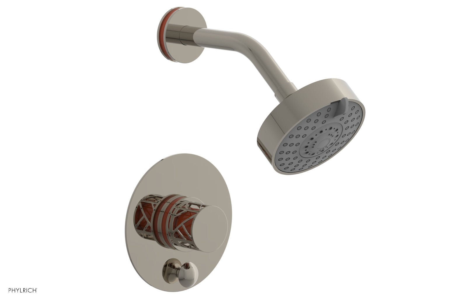 Phylrich JOLIE Pressure Balance Shower and Diverter Set (Less Spout), Round Handle with "Orange" Accents