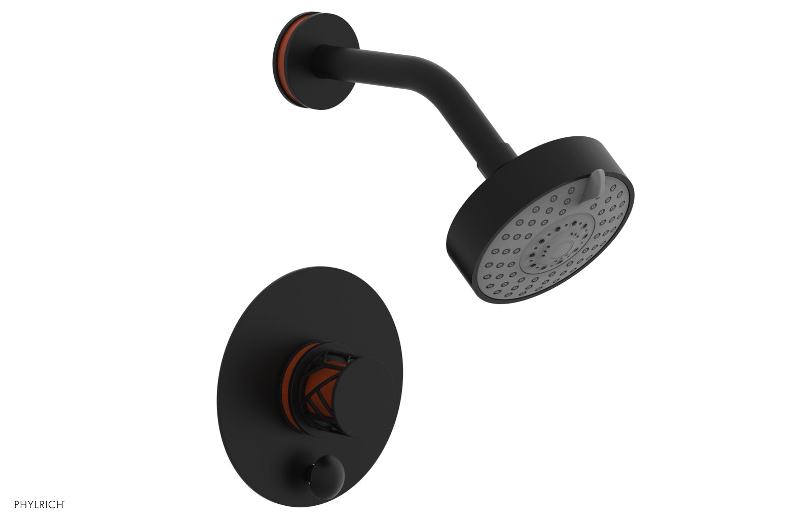 Phylrich JOLIE Pressure Balance Shower and Diverter Set (Less Spout), Round Handle with "Orange" Accents