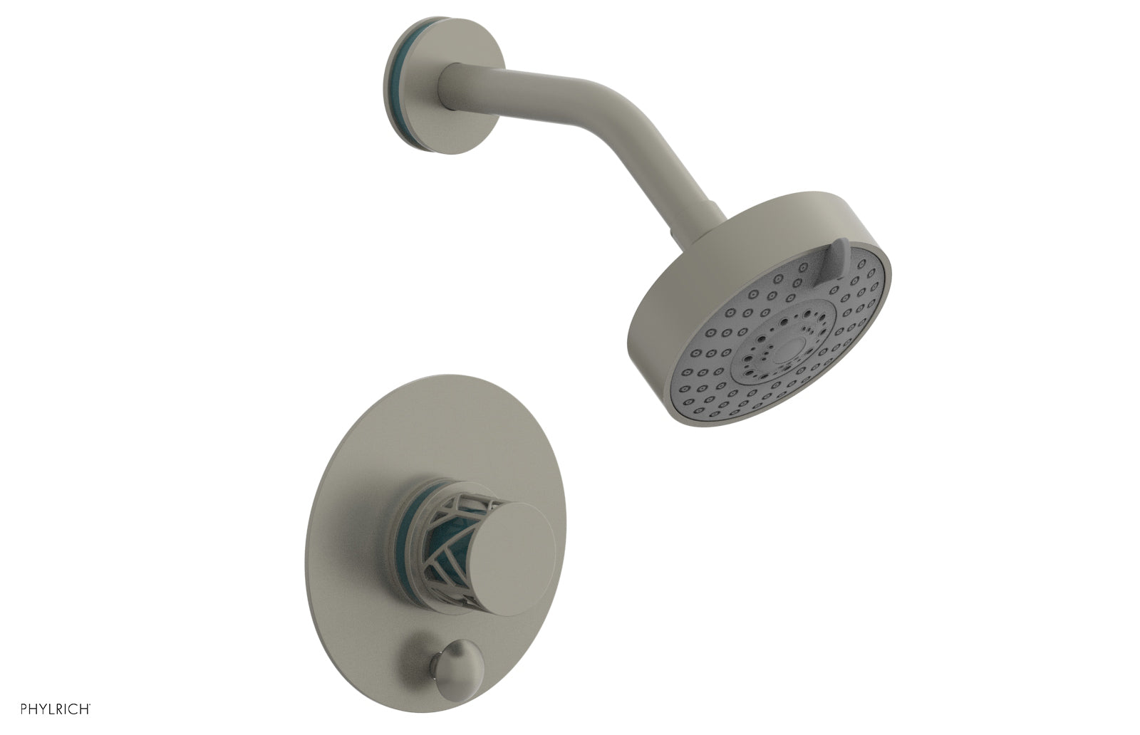 Phylrich JOLIE Pressure Balance Shower and Diverter Set (Less Spout), Round Handle with "Turquoise" Accents