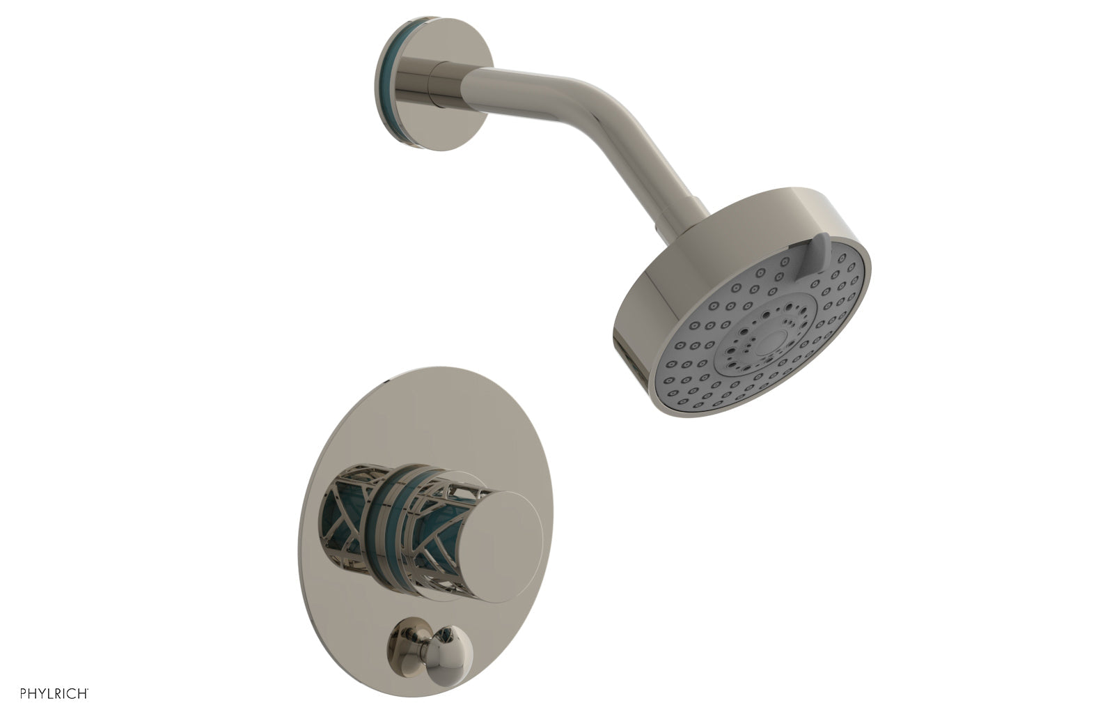 Phylrich JOLIE Pressure Balance Shower and Diverter Set (Less Spout), Round Handle with "Turquoise" Accents