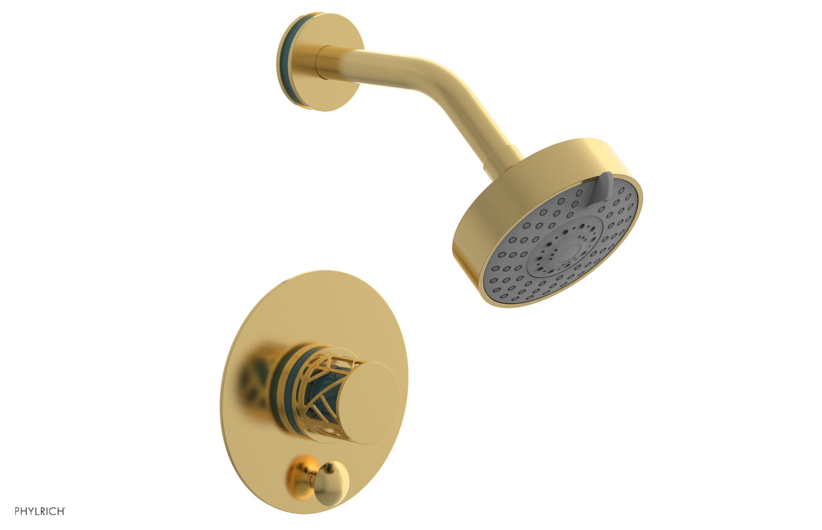 Phylrich JOLIE Pressure Balance Shower and Diverter Set (Less Spout), Round Handle with "Turquoise" Accents