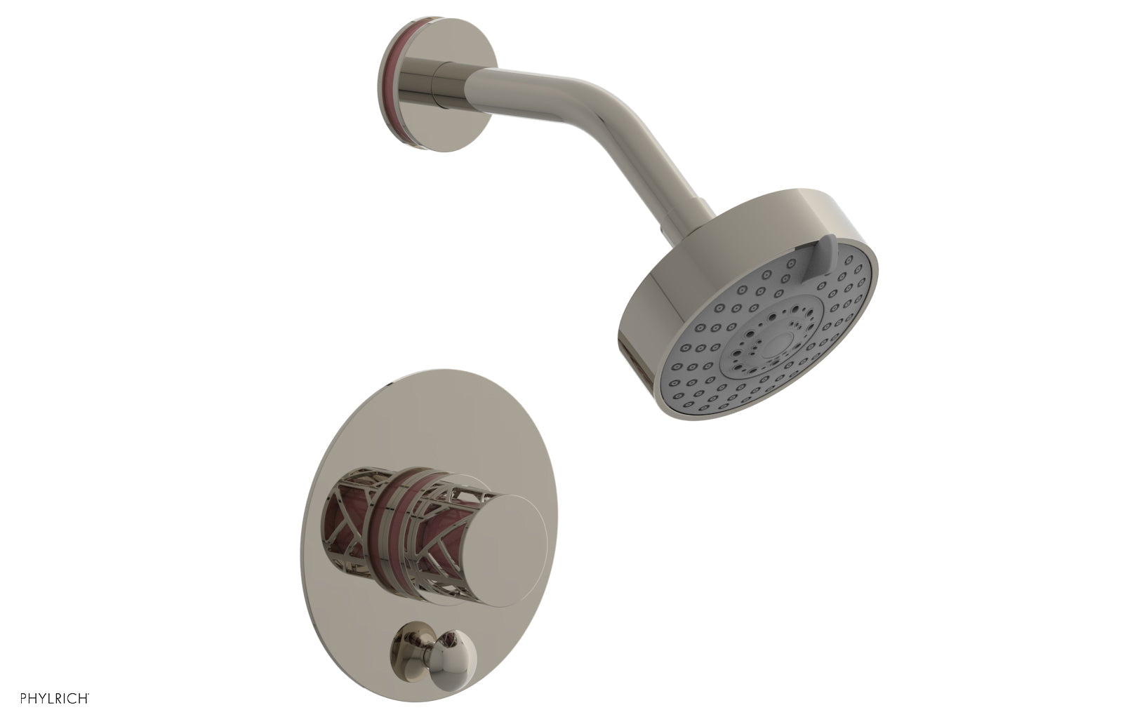 Phylrich JOLIE Pressure Balance Shower and Diverter Set (Less Spout), Round Handle with "Pink" Accents