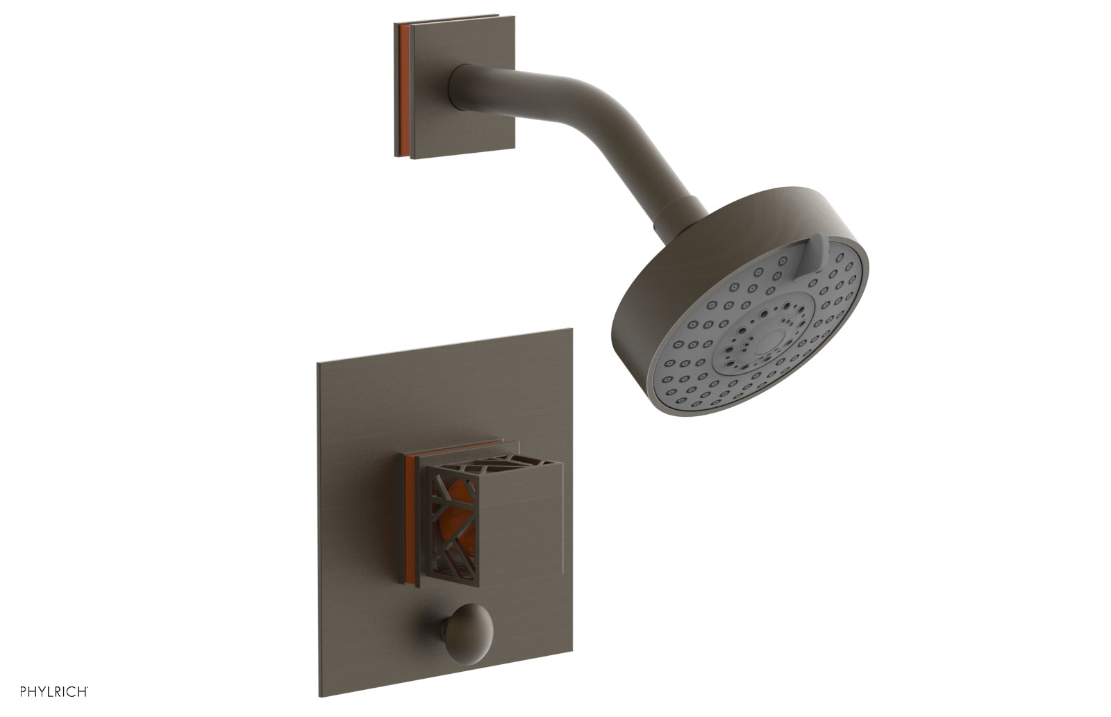 Phylrich JOLIE Pressure Balance Shower and Diverter Set (Less Spout), Square Handle with "Orange" Accents