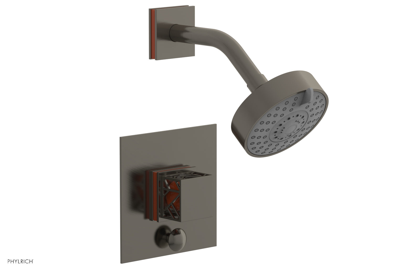 Phylrich JOLIE Pressure Balance Shower and Diverter Set (Less Spout), Square Handle with "Orange" Accents