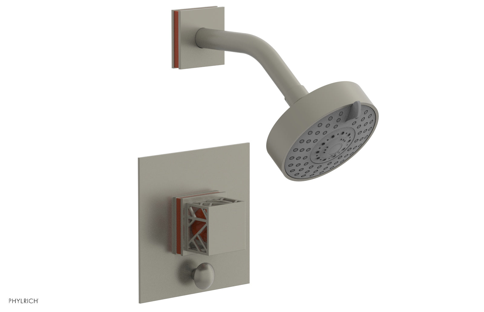 Phylrich JOLIE Pressure Balance Shower and Diverter Set (Less Spout), Square Handle with "Orange" Accents