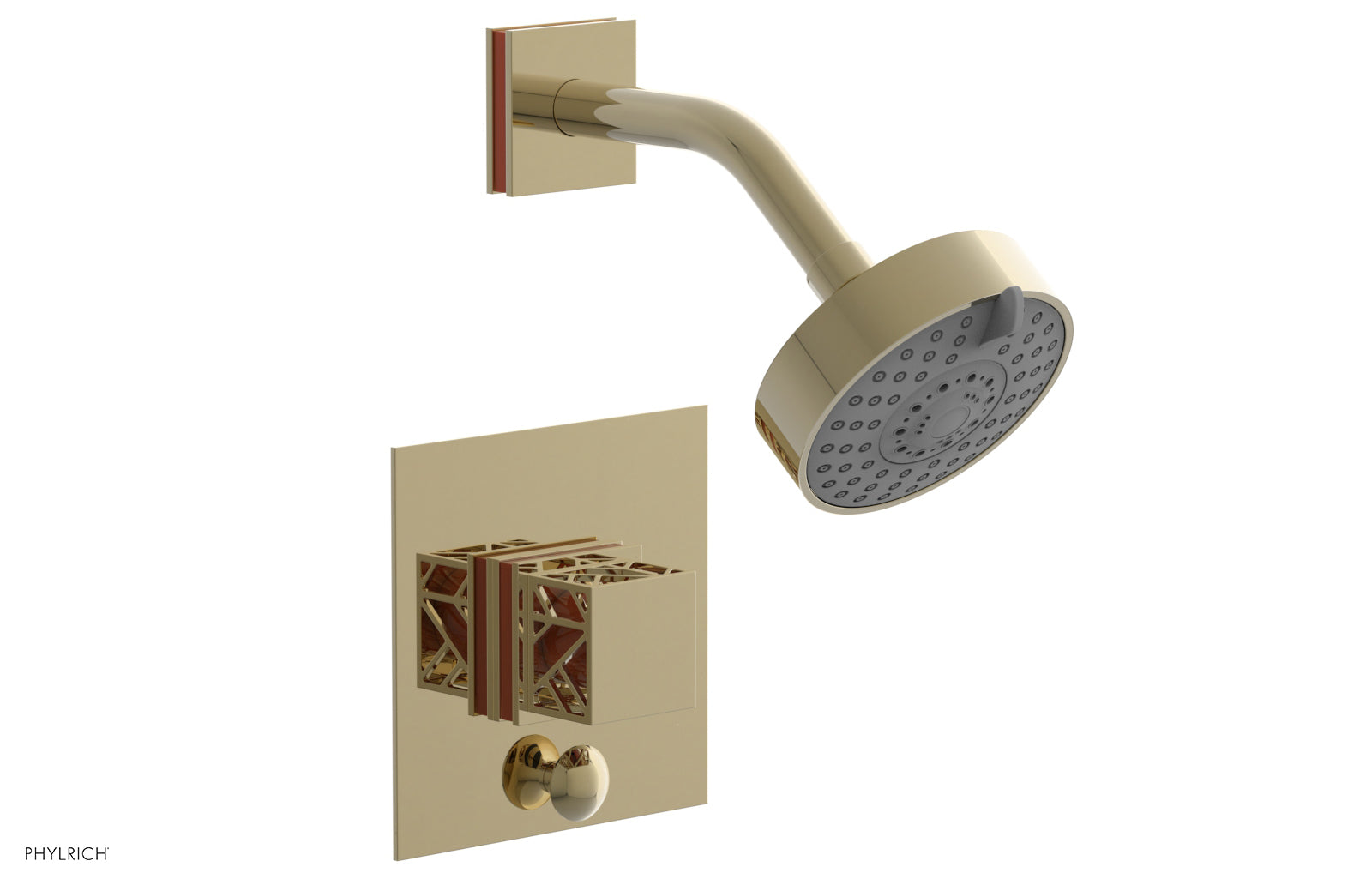 Phylrich JOLIE Pressure Balance Shower and Diverter Set (Less Spout), Square Handle with "Orange" Accents