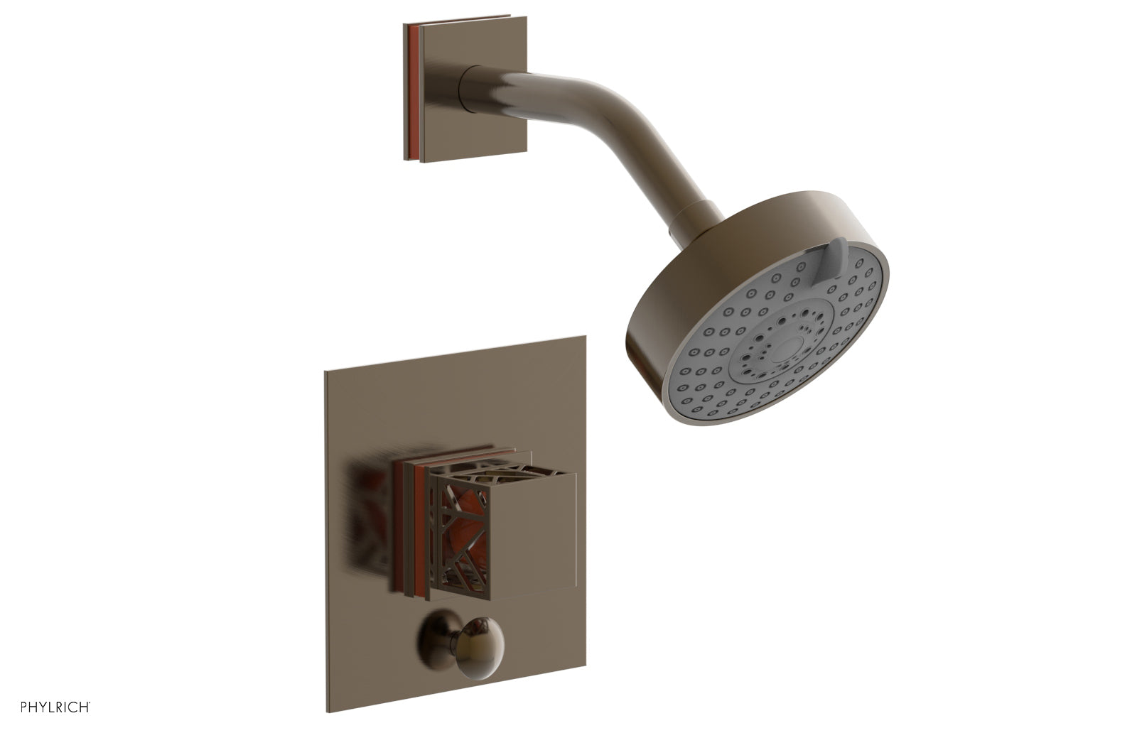 Phylrich JOLIE Pressure Balance Shower and Diverter Set (Less Spout), Square Handle with "Orange" Accents